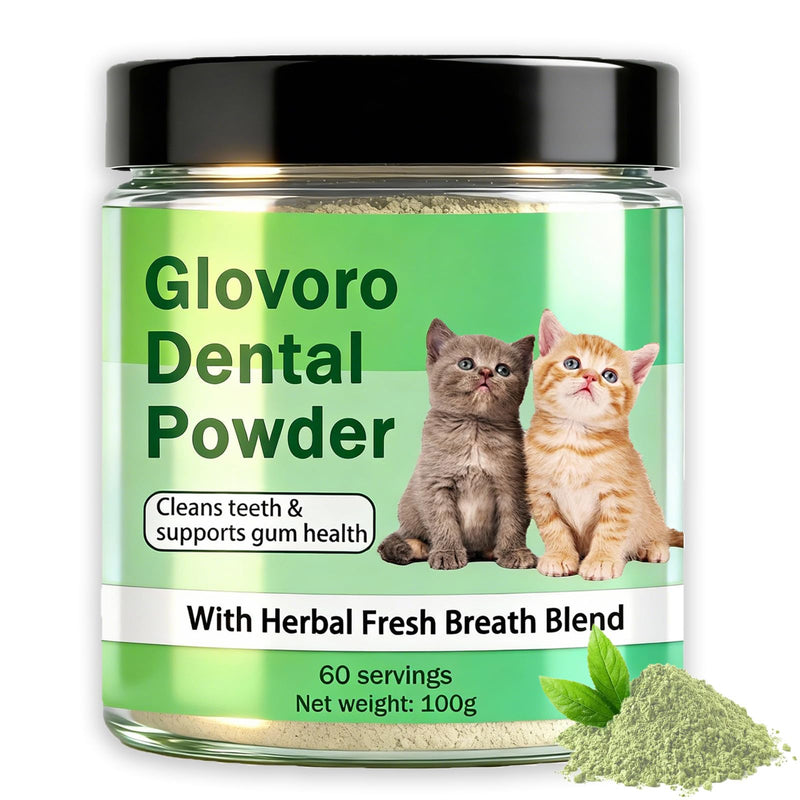 Glovoro Cat Dental Powder, Dental Powder for Cats, Relieve Gum Redness Tartar, Breath Freshener,Daily Dental Care Powder, 100g