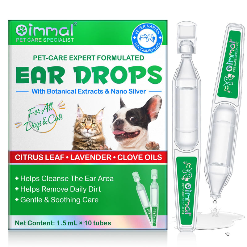 Ear Cleaner for Dogs & Cats – Gentle Plant-Based Formula with Soothing Relief, 10 Single-Use Tubes (1.5 mL Each) | Daily Ear Cleaning Solution for Pets