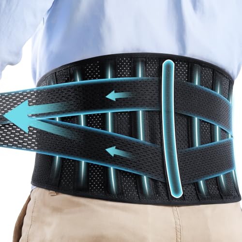 CAMBIVO Back Brace with 9-Stay Adjustable Lumbar Support Belt, BS10 Black Large