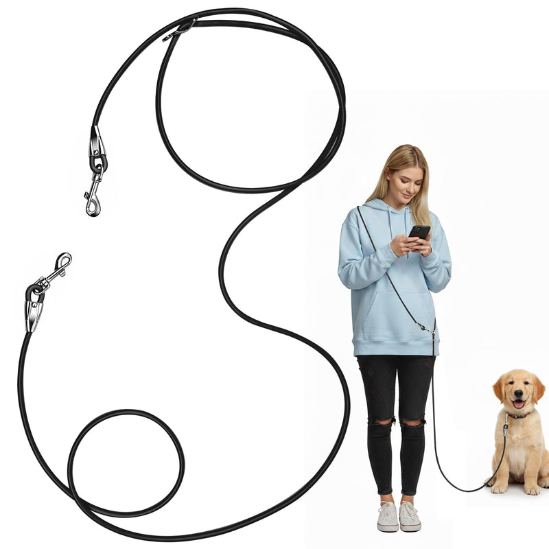 8.2ft Hands Free Dog Leash,Versatile Waist & Crossbody Lead for Medium Dogs,Waterproof & Adjustable for Running Jogging Walking, 360° Swivel Metal Buckle (Black) Black