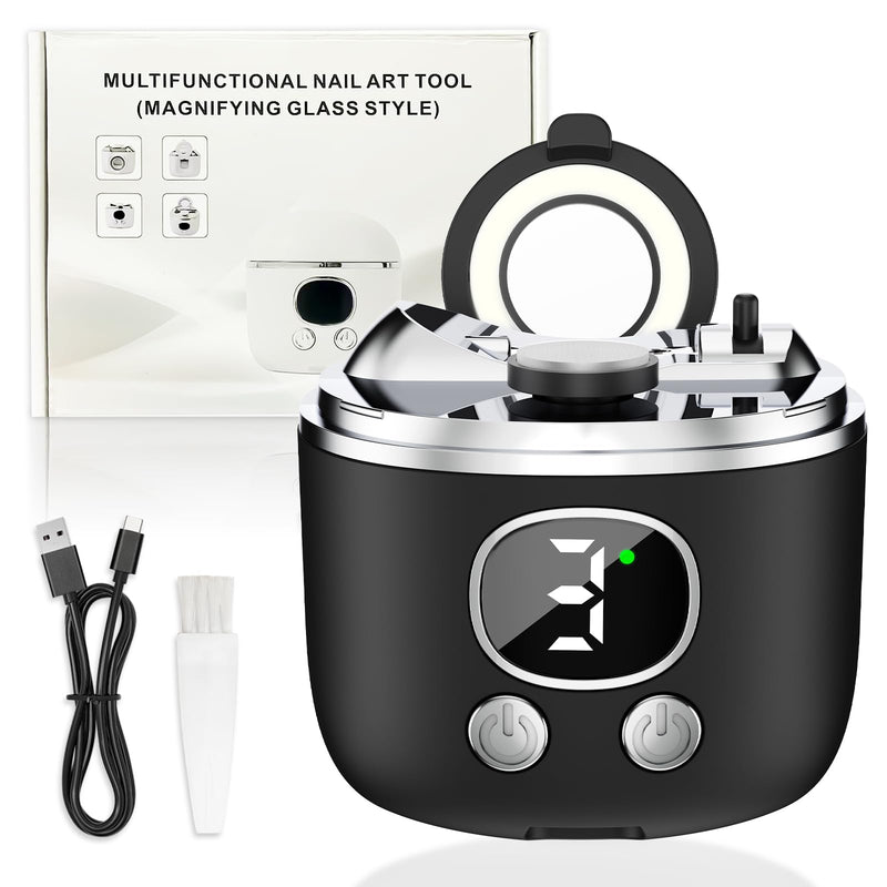 Electric Nail Clipper, 3-Speed Fingernail Trimmer with 2 Trimming Head & Magnifying Glass, Automatic Nail Clipper/Polisher/Grinder with Light for Seniors, Mother‘s Day Gifts for Mom Women Adults Black