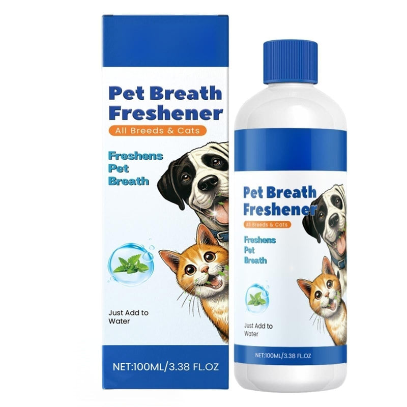 Pet Breath Freshener, Dog Dental Care Teeth Cleaning, Dental Care Oral Dog Mouthwash - 100ml Helps for Bad Breath, Freshens Breath and Aid in Daily Oral Use,Suitable for Breeds Dogs & Cats-3.38 Fl.oz