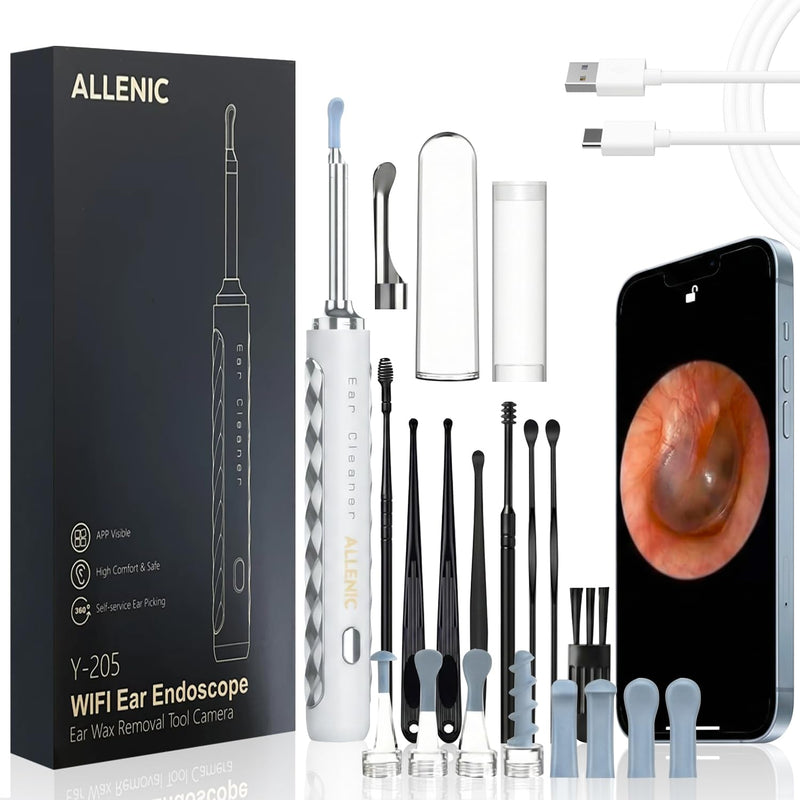 Ear Wax Removal Kit with Camera, 1080P HD Ear Cleaner with Light, WiFi Otoscope Ear Camera for iPhone & Android, Ear Cleaning Tool with 8 Silicone Tips, Rechargeable Earwax Removal Camera (White) White - BeesActive Australia