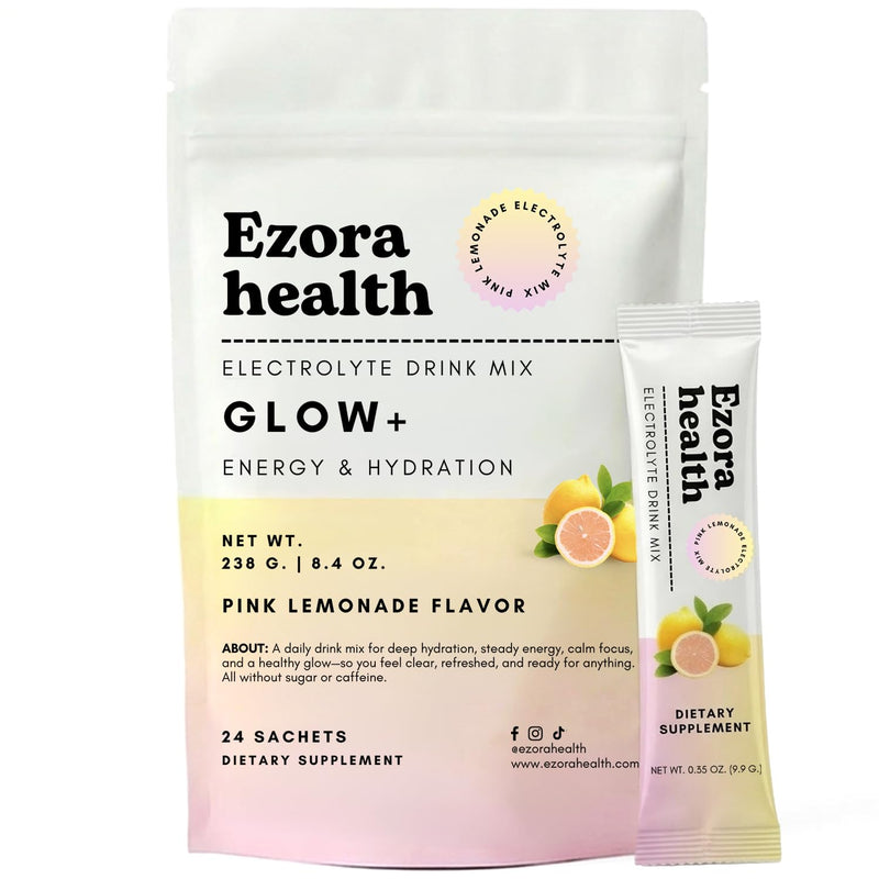 Glow Electrolyte Drink Mix for Women with Hyaluronic Acid, Vitamin B12 + B6, L-Theanine & Taurine – No Sugar, No Caffeine (Pink Lemonade Flavor) 24 Count 24 Count (Pack of 1)