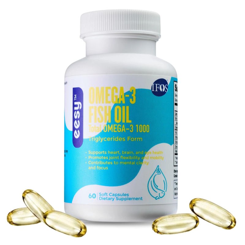 EESY Omega-3 Fish Oil Supplement, Supports Heart, Brain & Eye Health, Promotes Joint Mobility, EPA & DHA in Natural Triglyceride (TG) Form, 60 Soft Capsules, Dietary Supplement, Fatty Acid, USA Made