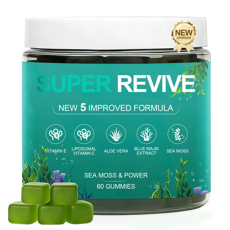 Super Revive Gummies for Hair Loss - Sea Moss Gummies with Vitamin C, E, Aloe Vera & Pearl Powder Glow, Promotes Thicker, Fuller & Stronger Hair - 60 Count