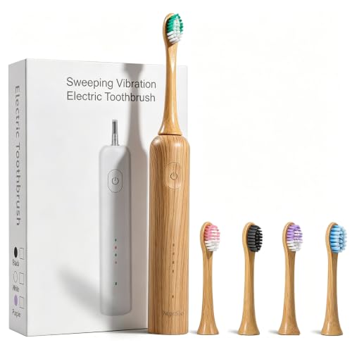 Oscillating Ultrasonic Electric Toothbrush with Bamboo Brush Heads (5 Pack)