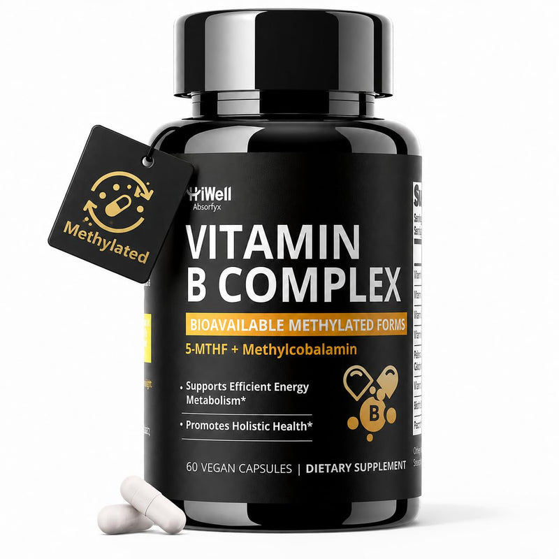 Methylated Vitamin B Complex – High Absorption Active Forms | With Methylfolate & Methyl B12 for Energy, Brain & Mood Support – 60 Vegan Capsules, Non-GMO, Gluten-Free