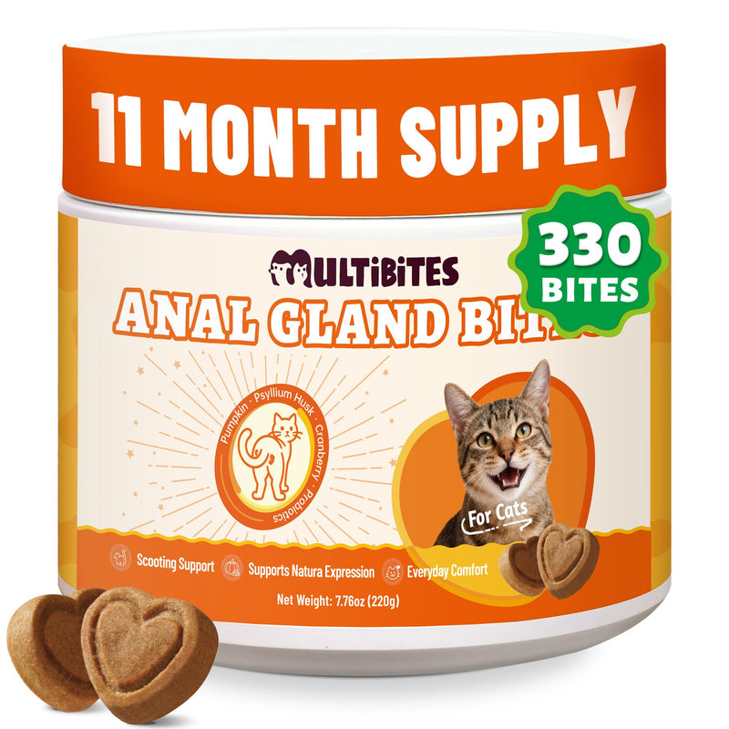7.76 oz Anal Gland Bites for Cats - Anal Gland Health - Cat Digestive Support & Urinary Supplement with Pumpkin Seed, psyllium Husk & cat probiotic - cat Vitamins and Supplements