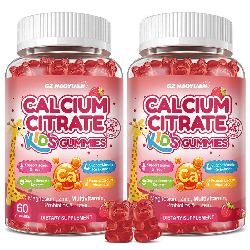 Kids Calcium Citrate Gummies - 1200mg Calcium Gummies Supplements for Women & Men with Vitamin D3, K2, Magnesium, Zinc High Absorption for Bone, Muscle & Immune Support, Strawberry Flavor, 120 Count Strawberry & Kids 60 Count (Pack of 2)