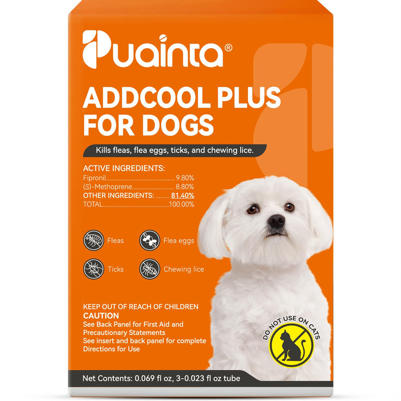 PUAINTA Addcool Plus Flea and Tick Prevention for Small Dogs & Puppies (5-22 lbs), Professional Topical Treatment, 3 Monthly Doses, Fast-Acting Waterproof Dog Flea Drops 3 Count 5-22 lbs