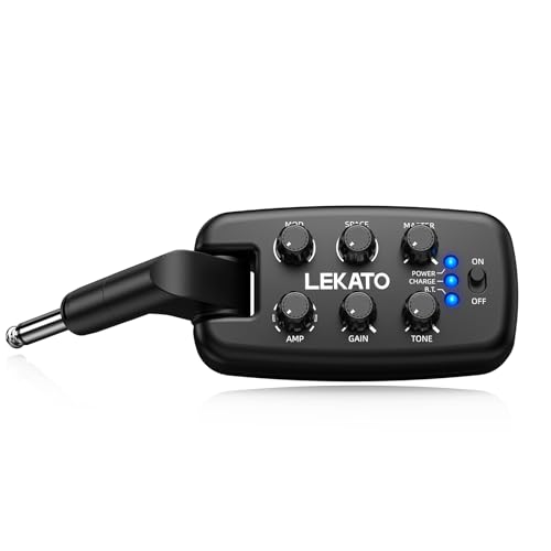 LEKATO PA-2 Guitar Headphone Amp for Electric Guitar Headphone Amplifier for Portable Practice, 9 Amp Models, 3 Mod Effects, 3 Space Effects, with Bluetooth Receiver, USB OTG Recording Black-us US Version