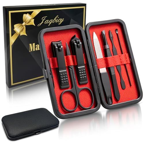 Stocking Stuffers Gift for Dad Men, Manicure Set Nail Clippers Grooming Kit with Travel Case, Personal Care Tools Birthday Gifts for Men Women Black-red