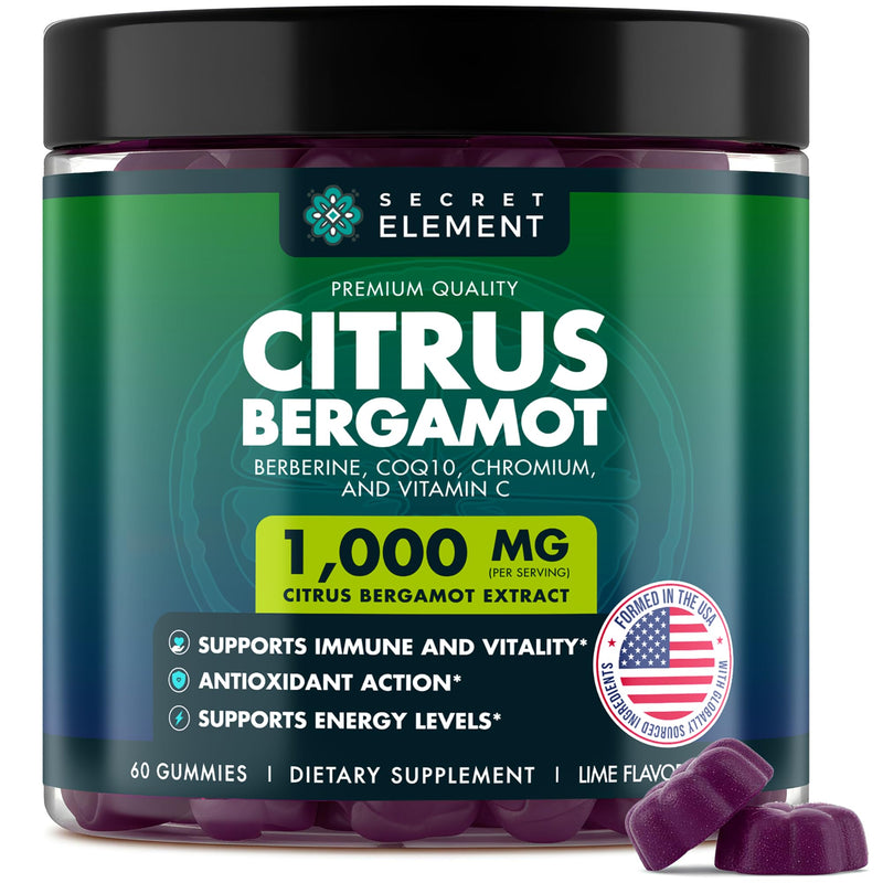 Citrus Bergamot 1000MG Gummies for Women and Men, Citrus Bergamot Extract with Berberine, CoQ10, Chromium & Vitamin C, Metabolic & Antioxidant Support, Sugar Free, Vegan, Lime Flavor, 60 Gummies 60 Count (Pack of 1)
