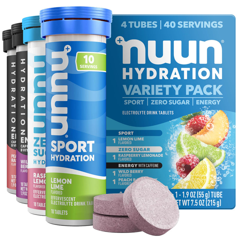 Nuun Energy Caffeine + B Vitamins Mixed Flavors, GF & Vegan, 4 Pack | 40 Servings with Caffeine from Green Tea Extract, Magnesium & 4 Other Electrolytes, Gluten Free, Vegan