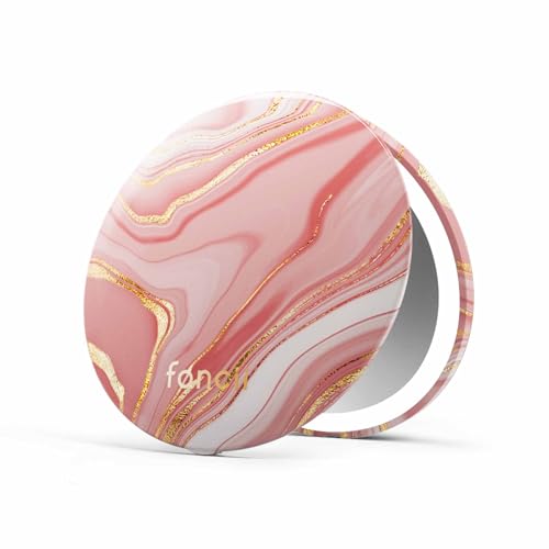 Fancii Mini Taylor Compact Magnifying Mirror with LED Light, 10x/1x, Rechargeable, 3 Light Settings, Dimmable - Small Lighted Travel Handheld Mirror for Pocket, Handbag, Purse, 2-Sided (Marble Rose) Marble Rose