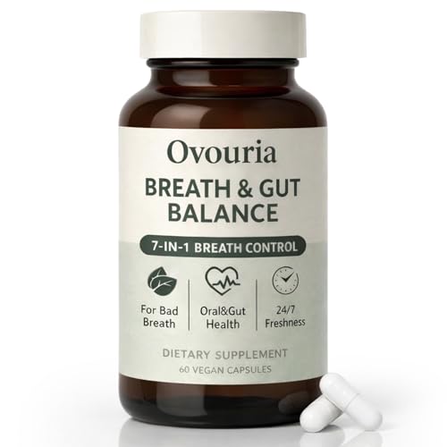 Ovouria Breath and Gut Balance, 7-in-1 Advanced Formula with Magnesium Citrate, Zinc Gluconate, Probiotic Blend, Fresh Breath, Chronic Halitosis & Gut Health, 60 Capsules 1pcs