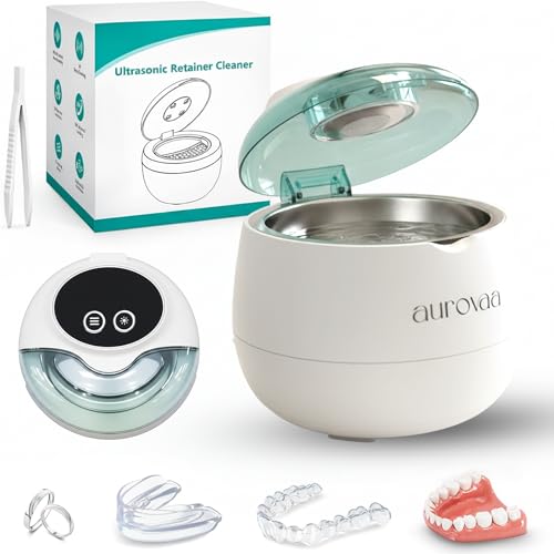 Rechargeable Ultrasonic Retainer Cleaner, 45kHz Portable Deep Cleaning Pod, Gentle Dental Cleaner for Aligners, Mouth Guards, Night Guards & Braces, Digital Timer with 4 Cleaning Modes