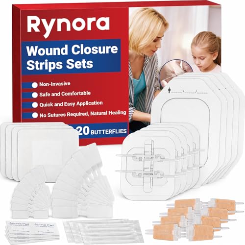 Emergency Wound Closure Strips Kit, 3 Types Butterfly Bandages, Laceration Closure Kit with Cleaning Wipes, Stitchless Wound Closures Device for First Aid (Mix 52Pack) Mix 52Pack
