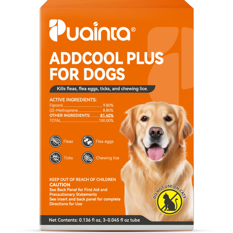 PUAINTA Addcool Plus Flea and Tick Prevention for Medium Dogs (23-44 lbs), Professional Topical Treatment, 3 Monthly Doses, Fast-Acting Waterproof Dog Flea Drops 3 Count 23-44 lbs