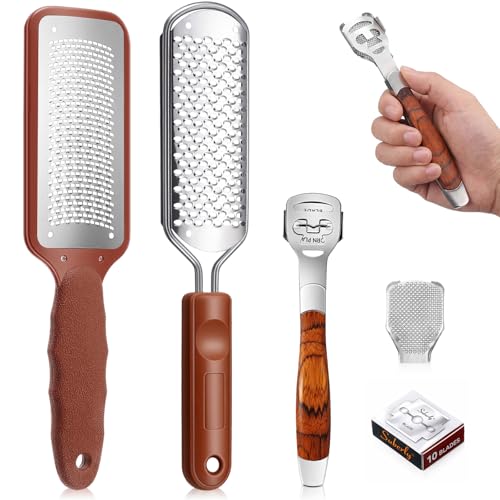 Moxweyeni 3 Pcs Foot File Callus Remover, 304 Steel, Set C, Brown