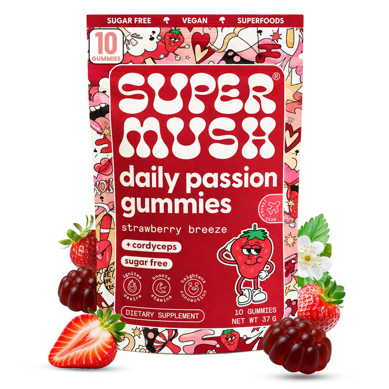 Daily Passion Gummies - Cordyceps, Reishi & Maca Root - 10 Count | Horny Goat Weed, Maca Root & Ashwagandha Blend Supports Desire And Vitality For Men And Women, Vegan, Made In USA 10 Count (Pack of 1)