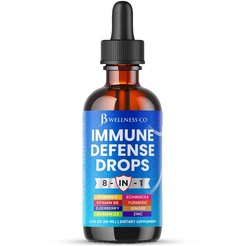 8-in-1 Immune Defense Liquid Drops – Elderberry, Echinacea, Turmeric Curcumin, Ginger, Vitamins C & D3, Zinc & B6 – Fast-Absorbing Immune Support & Antioxidant Support – Vegan, Non-GMO – 2 oz 2 Fl Oz (Pack of 1)