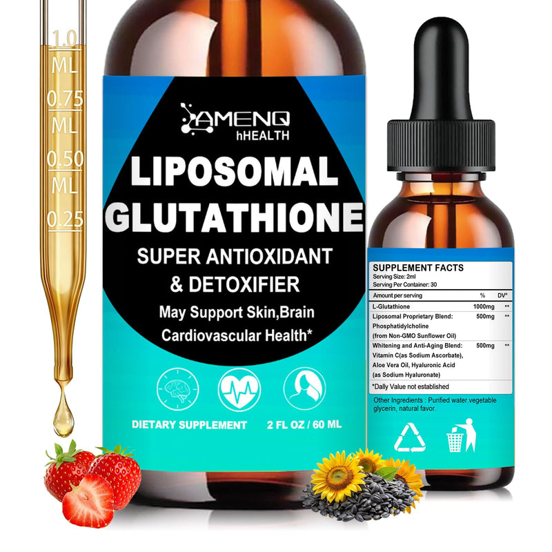 Liposomal Glutathione 1000mg, Fast Absorption Glutathione Supplement Liquid | with Aloe Vera Oil Vitamin C & Hyaluronic Acid for Detox, Skin Whitening & Antioxidant Support, Powder & Capsules Alternative