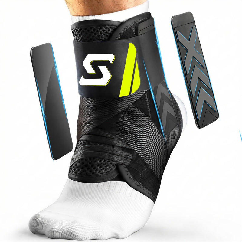 Quick Lace Up Ankle Brace for Sprained Ankle, Slim Fit Ankle Support Brace with Side Stabilizing Pads for Men & Women, Adjustable Ankle Stabilizer for Injury Recovery, Running, Sports, M-Support Plate of 1 M(Ankle:12"-13")