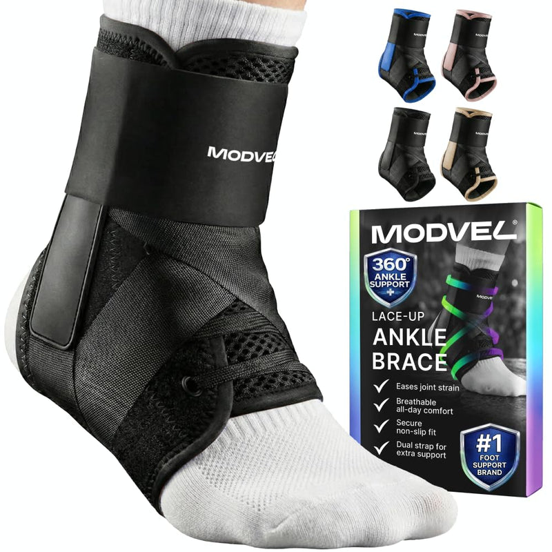 Modvel Ankle Lace Up Brace, Adjustable Ankle Brace for Women and Men, Figure 8 Strapping with Soft Pads for Sprained Joint Stability and Natural Movement Small Black - BeesActive Australia