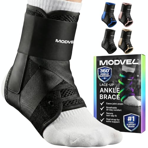 MODVEL Slim Lace Up Ankle Brace, Adjustable Ankle Braces for Men, Ankle Brace for Women, Ankle Support for Women – Figure 8 Ankle Brace Strapping with Soft Pads for Sprained Joint Stability Ankle Wrap Black - Size 3 (Medium)