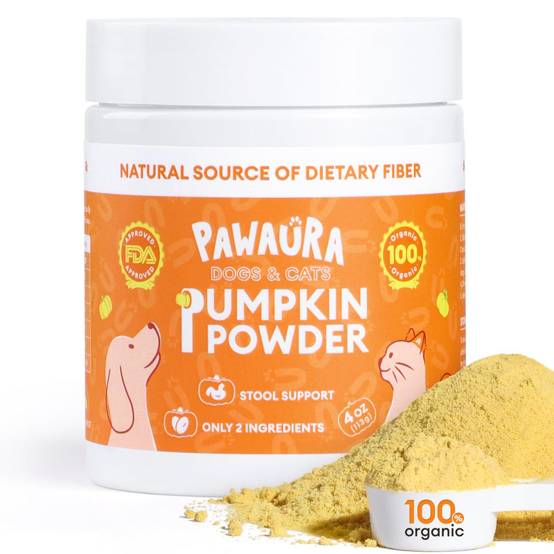 Pumpkin Powder for Dogs & Cats with 10% Apple Pectin, Natural Digestive Fiber Supplement, Fast Relief for Loose Stool, Diarrhea & Constipation, Hairball Support, Daily Pet Food Topper, 4oz
