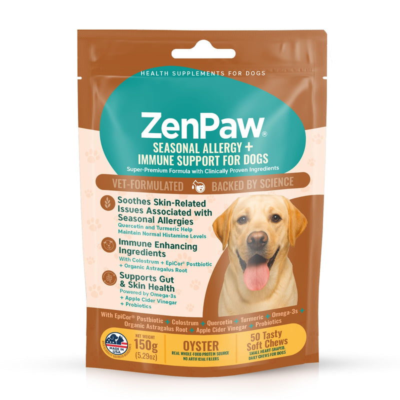 Seasonal Allergy & Immune Support for Dogs, 50 Tasty Oyster Soft Dog Chew Treats; Vet-Formulated Pet Dog Supplies that Promote Dog Allergy Relief & Itch Relief for Dogs