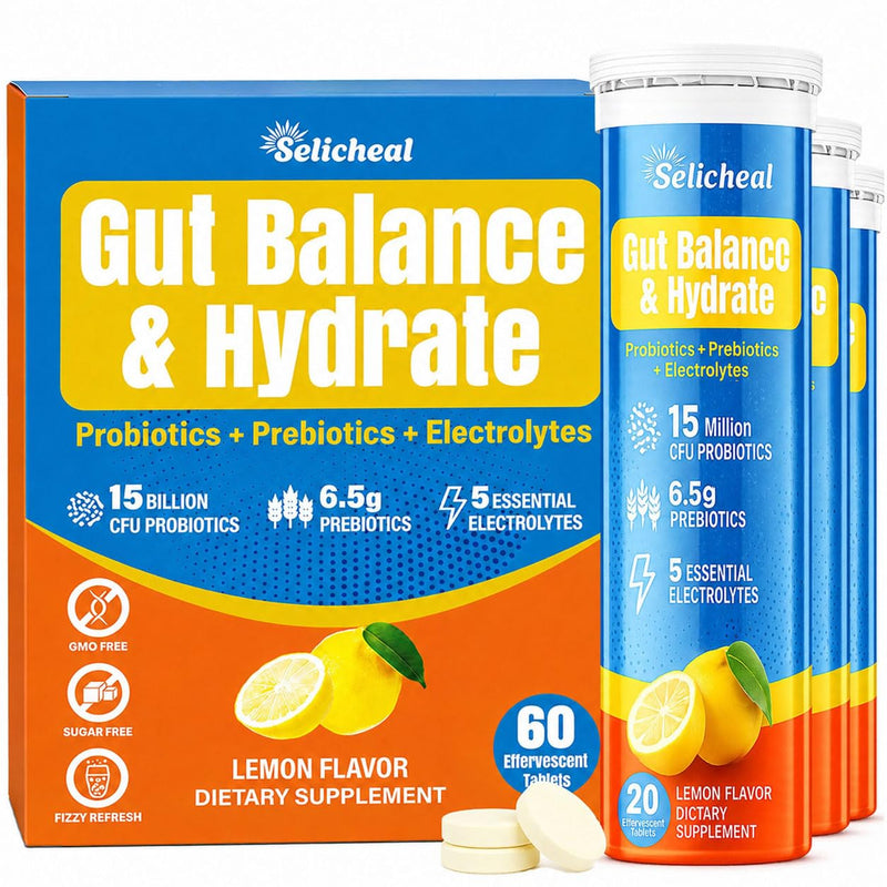 Electrolyte Tablets, Hydration & Fiber Supplement for Women & Men, 60 ct | with Prebiotics & Probiotics for Gut Health, Lemon Flavor Hydration Drink, Electrolytes Sugar Free, Keto Friendly, 60 Tablets 60 Count (Pack of 1)