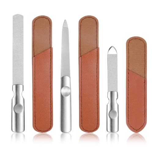 TIESOME 3 Pcs Toe Nail Files for Thick Nails, Stainless Steel Metal Nail File, Double Sided with Anti-Slip Handle, Durable for Thick Toenails & Fingernails, Home or Salon Use