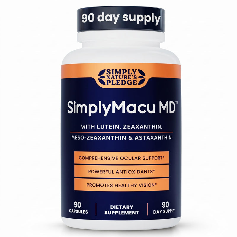Simply Nature's Pledge Macu MD | Eye Vitamins | 3-Month Supply with Lutein, Zeaxanthin, Meso-Zeaxanthin, Astaxanthin & Bilberry Extract | Advanced Macu Health Vision Support 90 Count (Pack of 1)