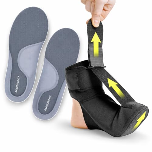BraceAbility Day and Night Plantar Fasciitis Support Bundle - Durable Orthotic Insoles and Soft Night Splint Sock for Heel, Arch and Achilles Pain (M)