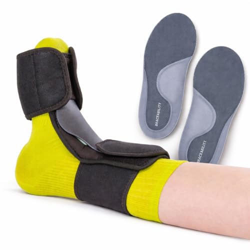 BraceAbility Plantar Fasciitis Day and Night Relief Bundle - Heavy-Duty Arch Support Orthotic Insoles and Dorsal Night Splint for Heel Spurs, Achilles Tendonitis, Foot Pain Support (L)