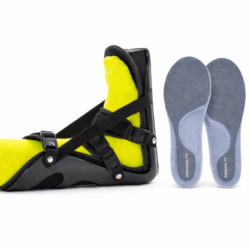 BraceAbility Plantar Fasciitis Day and Night Relief Bundle - Heavy-Duty Arch Support Orthotic Insoles and Night Stretch Boot for Heel Spurs, Achilles Tendonitis and Foot Pain Support (Large)