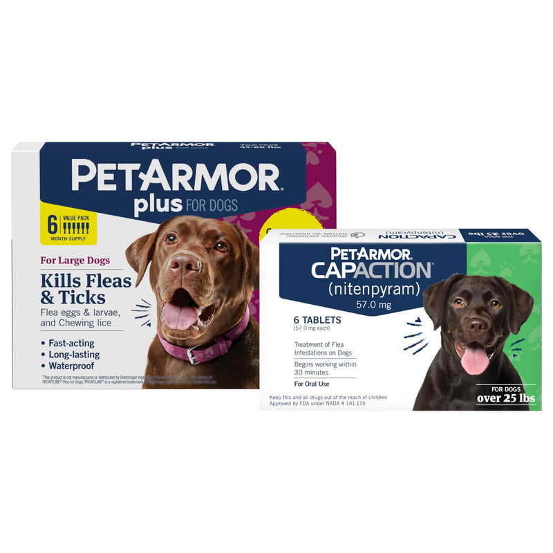 PetArmor Plus Large Dog 6ct (45–88 lbs) + PetArmor CapAction Large Dog 6ct (25+ lbs) Treat and Prevent Bundle – Fast Acting and Long Lasting Flea and Tick Care