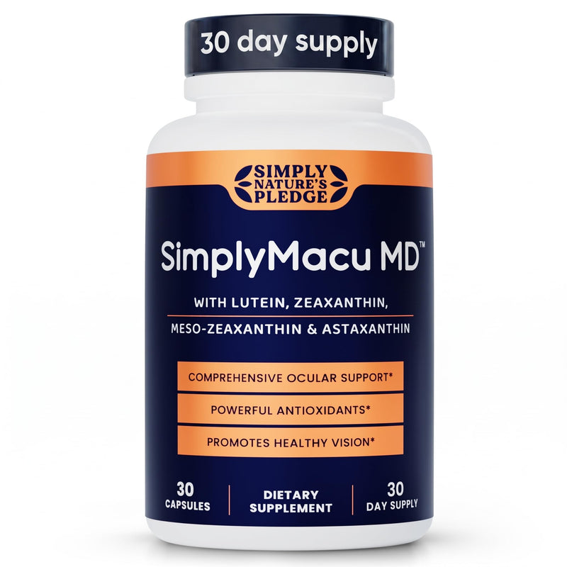 Simply Nature's Pledge Macu MD | Eye Vitamins | 1-Month Supply with Lutein, Zeaxanthin, Meso-Zeaxanthin, Astaxanthin & Bilberry Extract | Advanced Macu Health Vision Support 30 Count (Pack of 1)