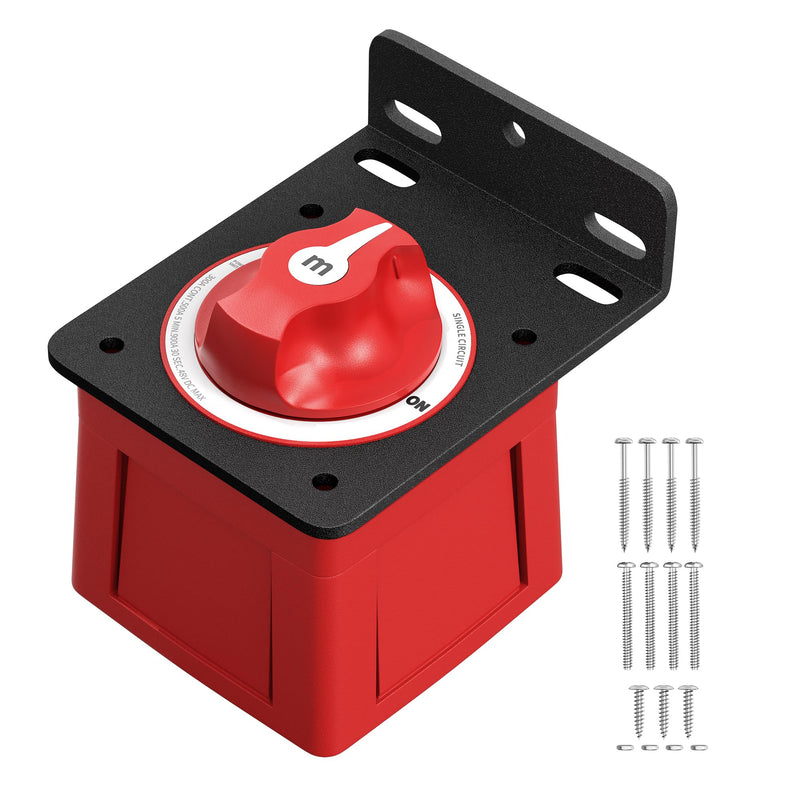 Marine Battery Switch with Heavy Duty Aluminum Bracket, 12V-48V 300A Battery Disconnect Switch Waterproof for Boat RV Car Truck, Ignition Protected Battery Cut Off Switch with Mounting Hardware A6006+BRACKET - BeesActive Australia