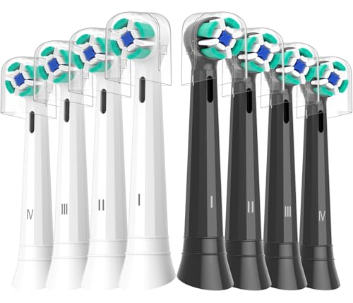 Replacement Heads Compatible with Oral B iO Electric Toothbrush, Soft Toothbrush Heads Fit for Oral-B iO 2/3/4/5/6/7/8/9/10 Series with Covers, White+Black 8pcs 8 Count (Pack of 1)
