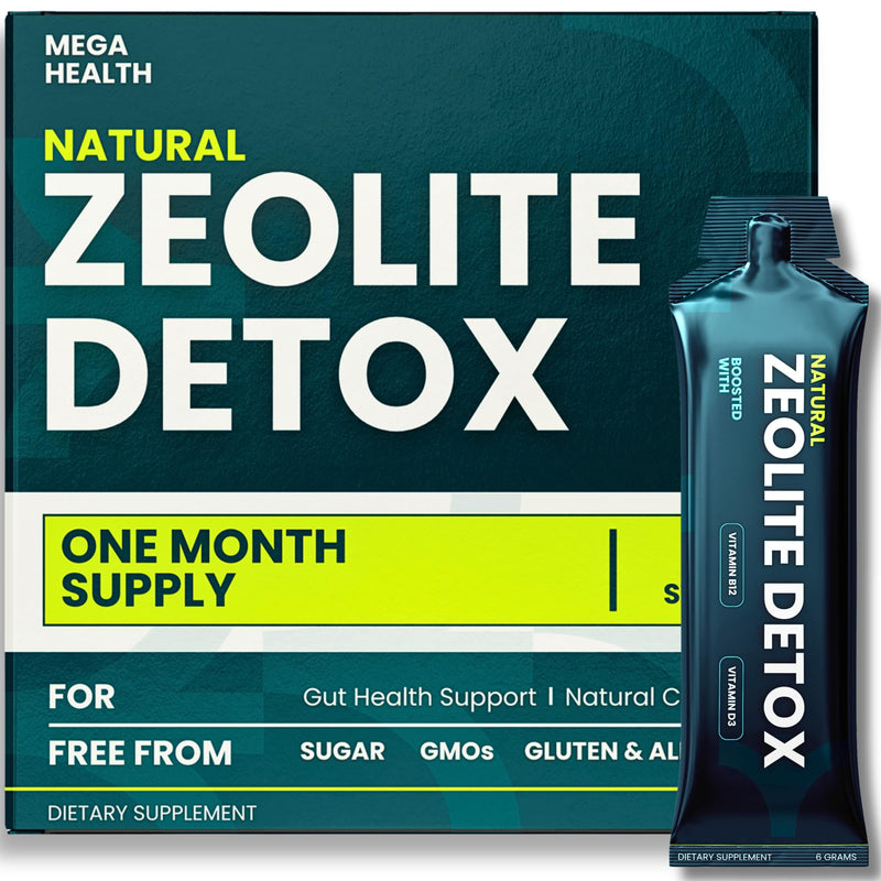 MEGA HEALTH Natural Zeolite Detox Sticks – Zeolite Detox Cleanse with Vitamin B12 & D3 | Simple Parasite Cleanse & Liver Detox Support for Humans | Vegan, Non‑GMO, 30-Day Supply Dietary Supplement.