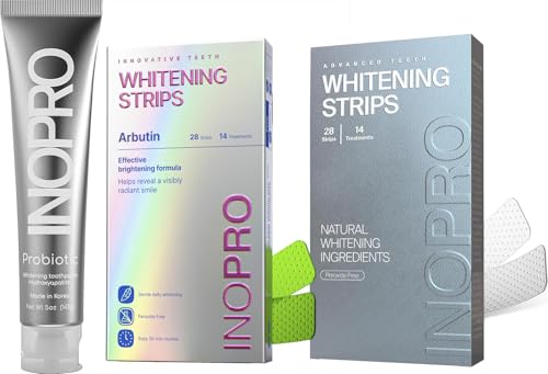 InoPro Whitening Hydroxyapatite Toothpaste + Green Teeth Whitening Strips 14 Treatments + Natural Teeth Whitening Strips Kit 14 Treatments Kit