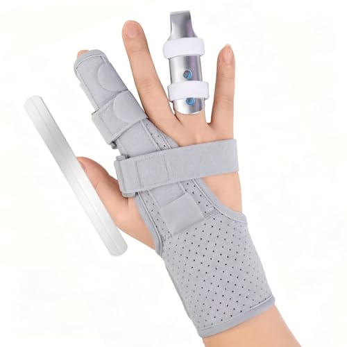 Adjustable Finger Splint with Metal Splint, Trigger Finger Brace Support for Index, Middle, Ring and Pinky Finger, Joint Stabilizer for Broken Finger and Postoperative Recovery
