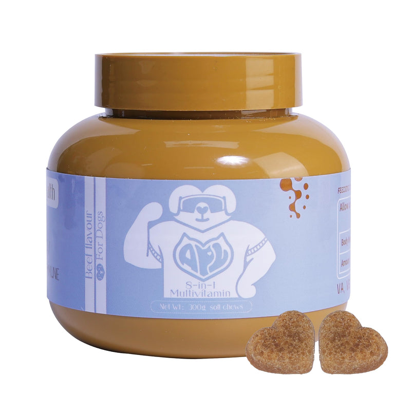 APL 8 in 1 Dog Multivitamins, Multivitamin Supplement with Probiotics DHA and EPA for Dogs, Supports Immunity Digestion Energy Skin and Coat Health, Beef Flavor Soft Chews, 300 Count