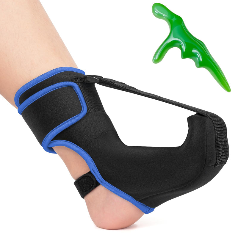 Plantar Fasciitis Night Splint Sock with Hand-Held Massage Tool Upgraded Soft Plantar Fasciitis Brace for Women Men for Achilles Tendonitis Foot Drop Heel Spur Pain Relief Black-Blue (Large) Large Black Blue - BeesActive Australia