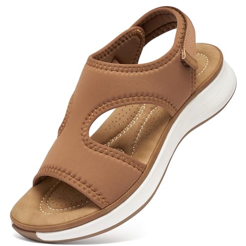 Ecetana Womens Comfortable Walking Sandals Arch Support Summer Sport Shoes 5 Brown