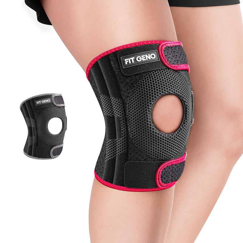 Fit Geno KneeXpert Knee Brace with Side Stabilizers & Patella Gel Pad - Adjustable Compression Support for Pain Relief, Meniscus, ACL, Arthritis, Running - M/L Garnet Medium / Large